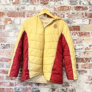 Vintage Sears Creamy Mustard and Cranberry Red Puffer Jacket